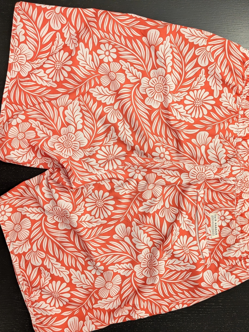 Men's Floral Print Drawstring Shorts - Coral and White - Picture 5 of 5